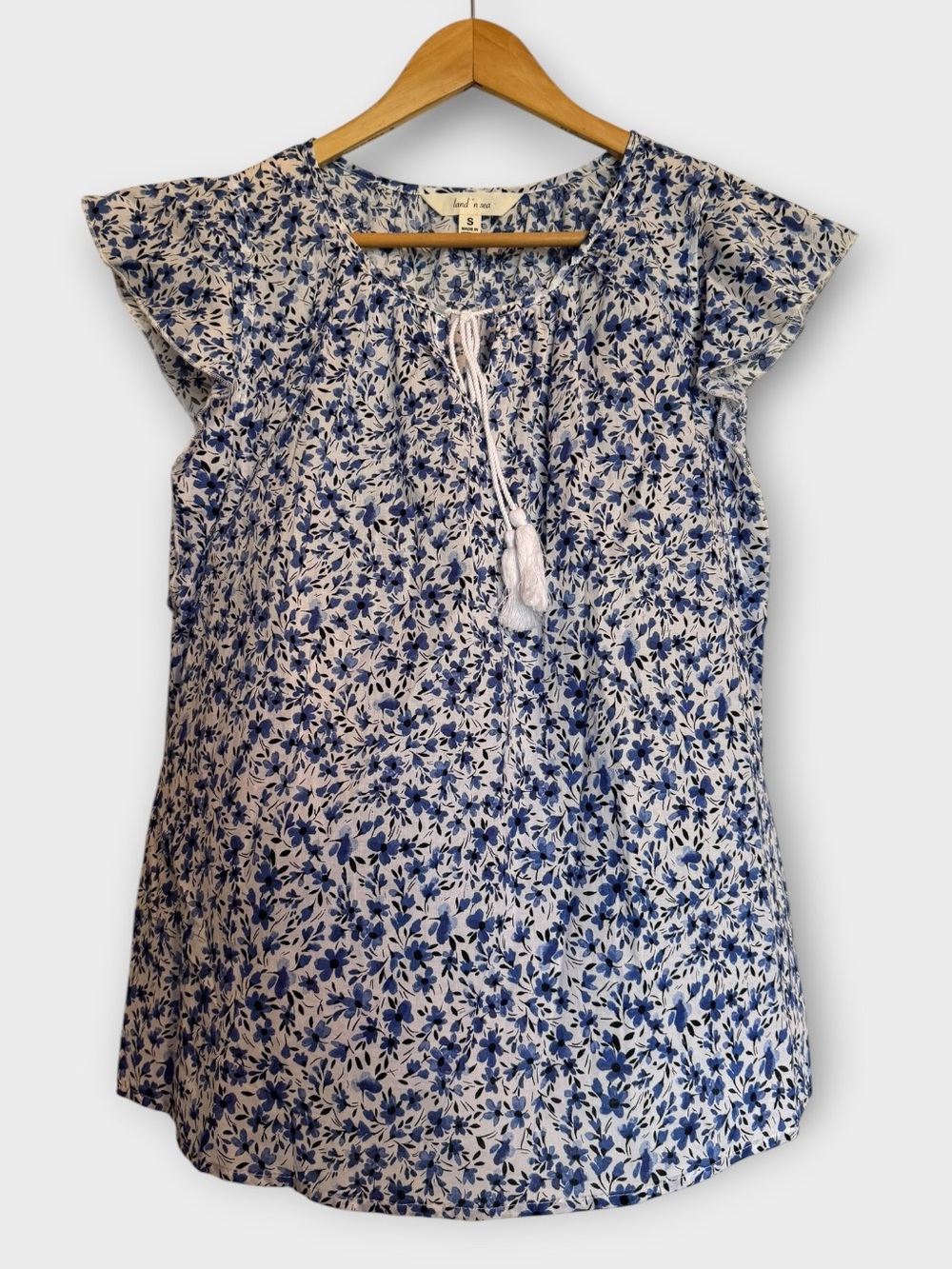 Blue Floral Tassel Tunic Top